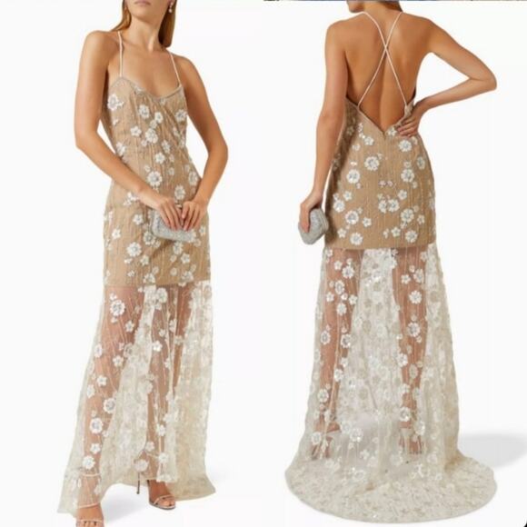 Elliatt Floral Embroidered Wedding Dress - Cream and White - Picture 10 of 14